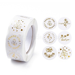 8 Patterns Paper Thank You Sticker Rolls, Round Dot Hot Stamping Gift Decals, for Envelope, Gift Bag, Card Sealing, Rose Pattern, White, 25mm, 500pcs/roll