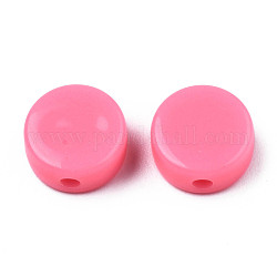 Opaque Acrylic Beads, Flat Round, Hot Pink, 10x5mm, Hole: 1.8mm, about 1300pcs/500g