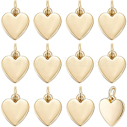 BENECREAT 16 Pcs Brass Heart Pendant 18K Real Gold Plated Pendant with Jump Rings 9.5x8x1mm Shiny Heart Pendant Suitable for Jewelry, Bracelets and DIY Projects
