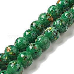 Handgemachte Glasperlen-Strang, Runde, grün, 10x9~10 mm, Bohrung: 1.2 mm, ca. 40 Stk. / Strang, 14.76 Zoll (37.5 cm)