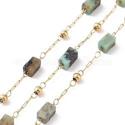 Chaînes de perles rectangulaires en turquoise africaine naturelle (jaspe), avec les accessoires en acier inoxydable d'or 304, non soudée, 4~4.5x2~2.5x2~2.5mm, environ 3.28 pied (1 m)/boîte