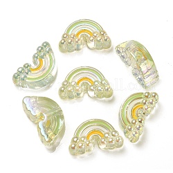 Placage uv perles d'émail acrylique irisé arc-en-ciel, arc en ciel, jaune vert, 17x29x11mm, Trou: 3.5mm