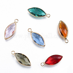 Transparent K9 Glass Pendants, with Light Gold Plated Brass Findings, Cadmium Free & Lead Free, Faceted, Horse Eye, Mixed Color, 18.5x7.5x3.5mm, Hole: 1.8mm