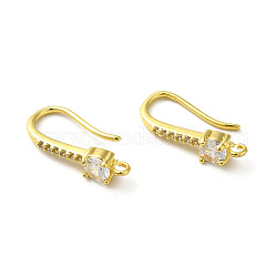 Brass Micro Pave Clear Cubic Zirconia Earring Hooks, Ear Wire, with Horizontal Loops, Real 18K Gold Plated, 18mm, Hole: 1.2mm, 18 Gauge, Pin: 1mm