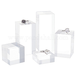 Fingerinspire 5 Stück 5 Stile quadratische transparente Schmuckständer aus Acryl, für kleinen Schmuck, kosmetische Vorführung, Transparent, 4x4x2~10 cm, 1pc / style