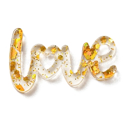 Cabochons de acrílico transparente, con la lentejuela, la palabra amor, oro, 14.5x24x2mm
