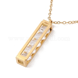 Ciondolo rettangolo con perline di zirconi chiari e 304 catena di cavi in acciaio inossidabile da donna, oro, 16.5 pollice (42 cm)