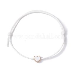 Armband aus geflochtenen Herzperlen aus Legierung und Emaille, Verstellbares Armband aus gewachsten Polyesterschnüren, weiß, Innendurchmesser: 3-1/2 Zoll (9 cm)