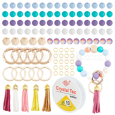 Silicone Beads Wristlet Key Rings Bracelet Keychain Tassels