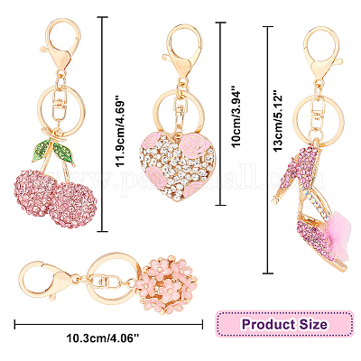 Wholesale AHADERMAKER 4Pcs 4 Colors Alloy Rhinestone Pendant Keychain 