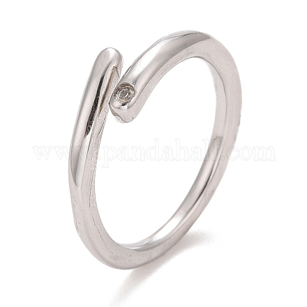 304 Stainless Steel Minimalist Open Cuff Ring with Clear Cubic Zirconia for Women RJEW-A005-01P-A-1