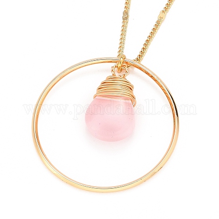 Teardrop Glass Beads Pendant Necklaces NJEW-JN03205-01-1