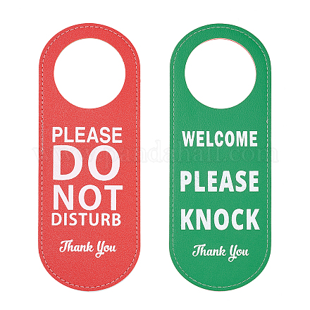 OLYCRAFT 4 Packs Do Not Disturb Door Hanger Sign 23x8 cm Double Sided Designed Notice Hanger Signs Leather Sign Welcome Please Knock Sign Please Do Not Disturb Sign for Hotel Home Meeting Session AJEW-WH0277-91-1