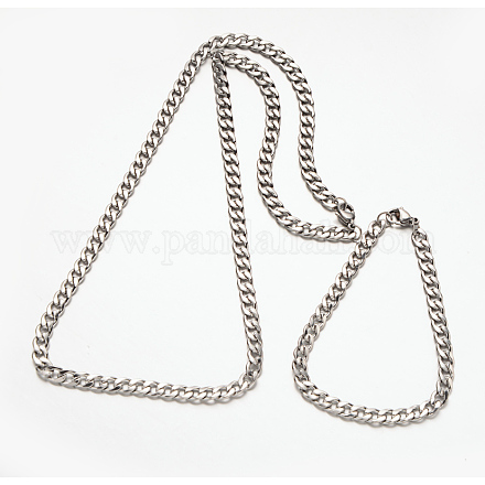 Branchés colliers et bracelets ensembles de bijoux 304 en acier inoxydable chaîne de Cuban Link SJEW-E046-03P-1