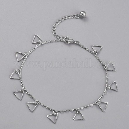 Bracelets de cheville à breloques triangulaires texturées en laiton X-AJEW-B005-23P-1