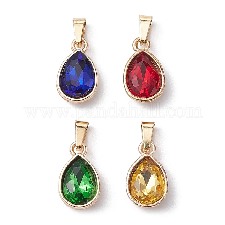 4Pcs 4 Colros Faceted Glass Pendant PALLOY-JF02343-1