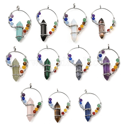Natural & Synthetic Mixed Gemstone Double Terminal Pointed Big Pendants G-Z033-07P-1