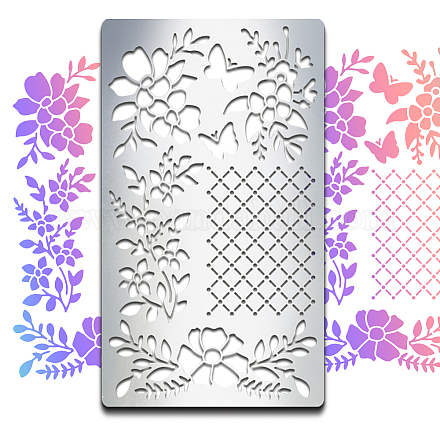 MAYJOYDIY Flower Grid Journal Stencil Metal Stencils Flower Butterfly Stainless Steel Painting Stencils 10×17.7cm Journals Planner Accessories/Supplies Notebook Cards Decor DIY-WH0242-281-1