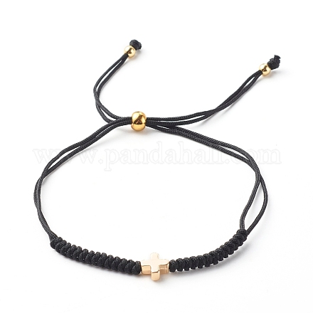 Perles de laiton croisées bracelets de cordon de fil de nylon réglables BJEW-JB06396-02-1