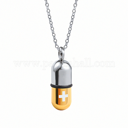 Colliers à pendentif en acier inoxydable en forme de pilule à thème médical avec chaînes câblées JS1441-1-1