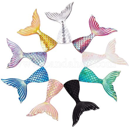PandaHall Elite 40pcs 10 Colors Mermaid Tail Resin Cabochons Fish Tail Slime Charms Flat Back Embellishments for DIY Phone Case Decoration Scrapbooking DIY Crafts CRES-PH0003-22-1