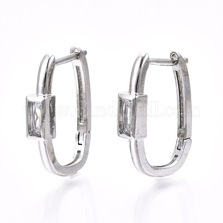 Brass Micro Pave Clear Cubic Zirconia Huggie Hoop Earring EJEW-T046-15P-NF-1