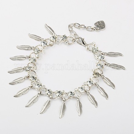 Glass Seed Beads Feather Charm Bracelets BJEW-JB01174-01-1