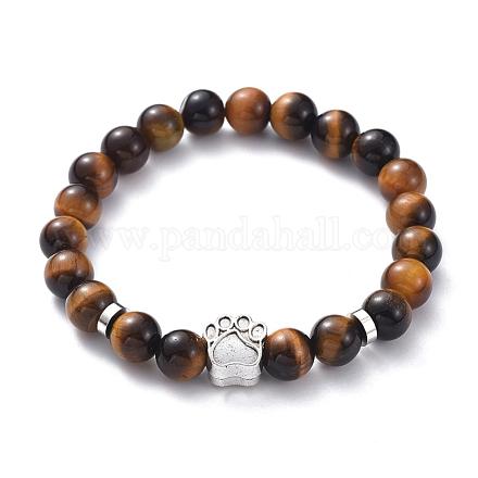 Bracelets extensibles avec perles en œil de tigre naturel BJEW-JB04978-03-1