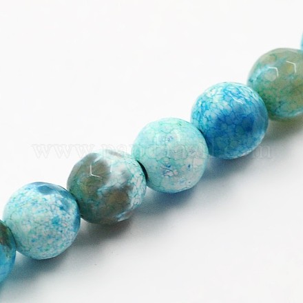 Dyed Natural Fire Crackle Agate Faceted Round Bead Strands G-O038-20D-1