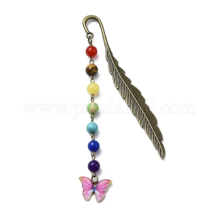 Segnalibro pendente in lega di smalto a farfalla con perla di pietra preziosa chakra AJEW-JK00253-02-1