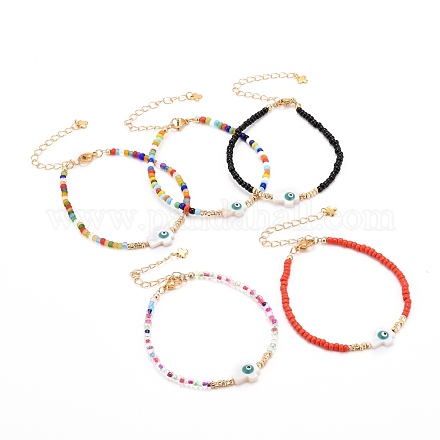 Croix avec des bracelets de perles de mauvais œil BJEW-JB06289-1