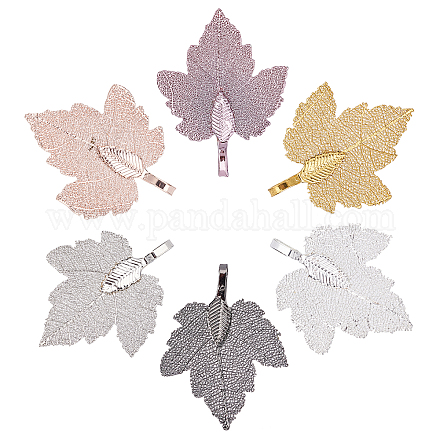 アイアン製ペンダント  天然葉の電気メッキ  ぶどうの葉  ミックスカラー  6色  2個/カラー  12個/箱 IFIN-BC0001-08-1