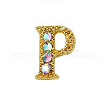 Cabujones de clavos con letras de diamantes de imitación de oro de aleación MRMJ-S047-023P-1