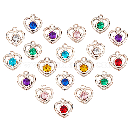 CHGCRAFT 100Pcs Cubic Zirconia Crystal Heart Charms UV Plating ABS Plastic Pendants with Platinum Color Frame Heart Dangle Charms for Necklace Jewellery Making KY-CA0001-16-1