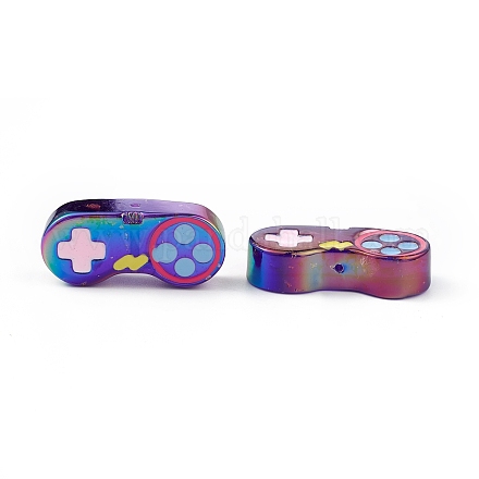 不透明樹脂エナメルビーズ  虹色のゲームコントローラービーズ  カラフル  16.5x37.5x9mm  穴：1.5mm X-RESI-I048-02A-1