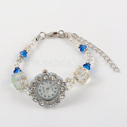 Flower Alloy Rhinestone Electronic Bracelet Watches BJEW-JB01744-01-1