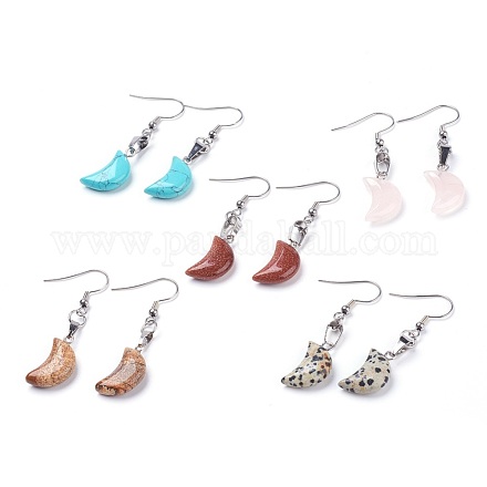Natural & Synthetic Mixed Gemstone Dangle Earrings EJEW-JE02729-1