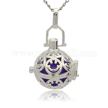 Silver Color Plated Brass Hollow Round Cage Pendants KK-J216-14S-1
