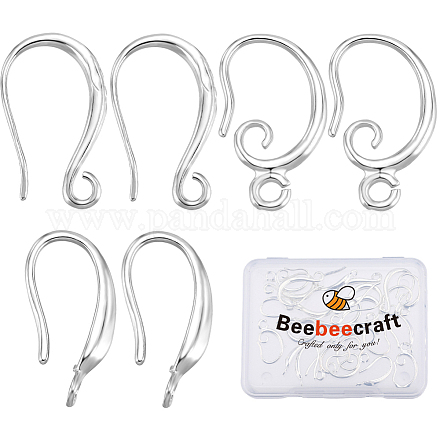 Beebeecraft 30 個 3 スタイルラックメッキ環境に優しい真鍮ピアスフック  耳ワイヤー  カン付き  925銀メッキ  16~19x1.5~2.5mm  穴：1.5~2mm  ピン：0.5~1mm  10個/スタイル KK-BBC0010-18S-1
