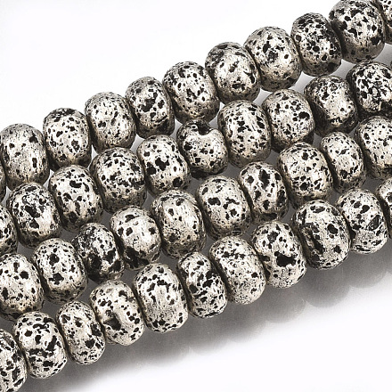 Brins de perles de pierre de lave naturelle galvanisées G-S249-03-4x6-1