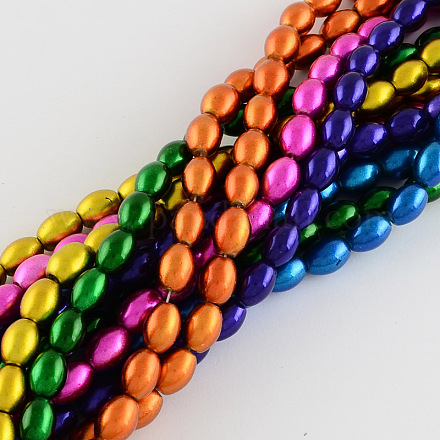 Spray Painted Rice Shape Glass Beads Strands DGLA-S041-9x6mm-M3-1