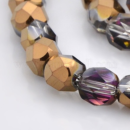 Half Plated Glass Faceted Drum Beads Strands GLAA-A032-6mm-HP03-1