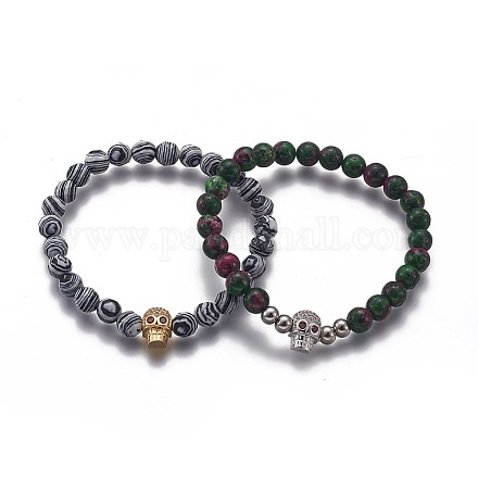 Круглые эластичные браслеты из синтетических драгоценных камней и бусин BJEW-L648-04-1