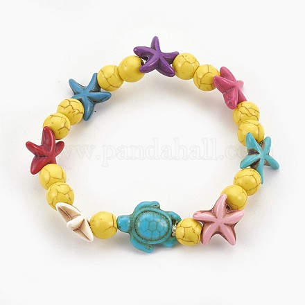 Bracelets extensibles pour enfants en perles synthétiques turquoise (teintes) BJEW-JB03889-03-1