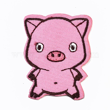 豚のアップリケ  機械刺繍布地手縫い/アイロンワッペン  マスクと衣装のアクセサリー  ピンク  51.5x38x1mm DIY-S041-099-1