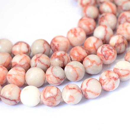 Brins de perles rondes en netstone rouge naturel G-E334-10mm-06-1
