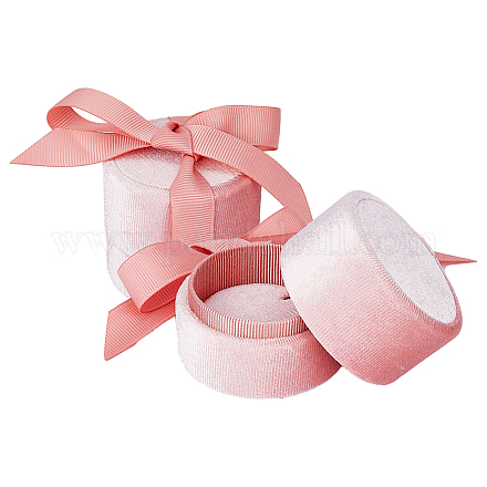 HOBBIESAY 2Pcs Round Velvet Ring Box Ring Case With Ribbon 5.4x5.9cm Pink Display Bracelets Box Luxurious Jewelry Storage Box for Earring Necklace Pendant Jewelry Wedding Engagement CON-WH0087-86-1