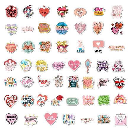 50Pcs Self Love Theme Cartoon English Word Paper Sticker Label Set DIY-G076-04-1