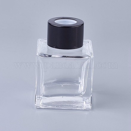 50mlガラスディフューザーアロマテラピーボトル  peプラスチックプラグ付き  車の香水瓶  揮発性の瓶  正方形  ブラック  4.7x4.7x7cm  容量：50ml（1.69液量オンス） MRMJ-WH0054-04B-1