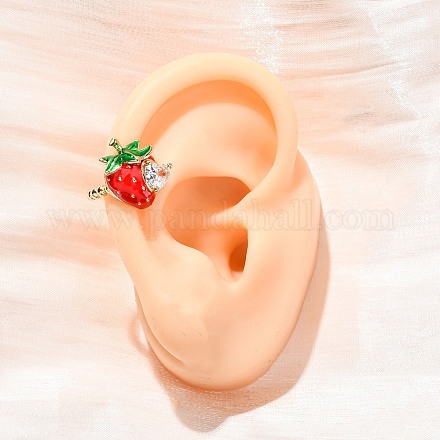 Серьги-каффы из клубничной латуни с микропаве из прозрачных кубических цирконий EJEW-U062-06B-G-1